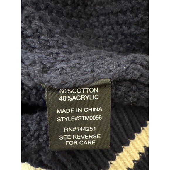 ART OF RHETORIC Mens Navy Blue Cable Knit Letter Cardigan Sweater Sz L Academia - Picture 5 of 9